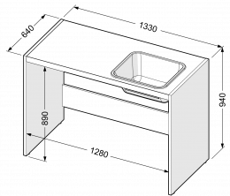 Short chipboard worktop with stainless steel sink, right