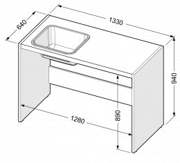 Short chipboard worktop with stainless steel sink, left
