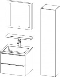Grande / kopalniški sestav I / 60 + 35 cm
- Omarica GRANDE 60 z umivalnikom
- Ogledalo s integriranom rasvjetom, 2 traka 60
- Stranska omarica 35x160
- Polica 60