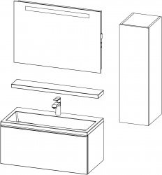 Corda / I / 80 + 30 cm
- Vanity unit CORDA 80 with basin
- Shelf
- Mirror with integrated lighting and socket
- Unit 30x100
